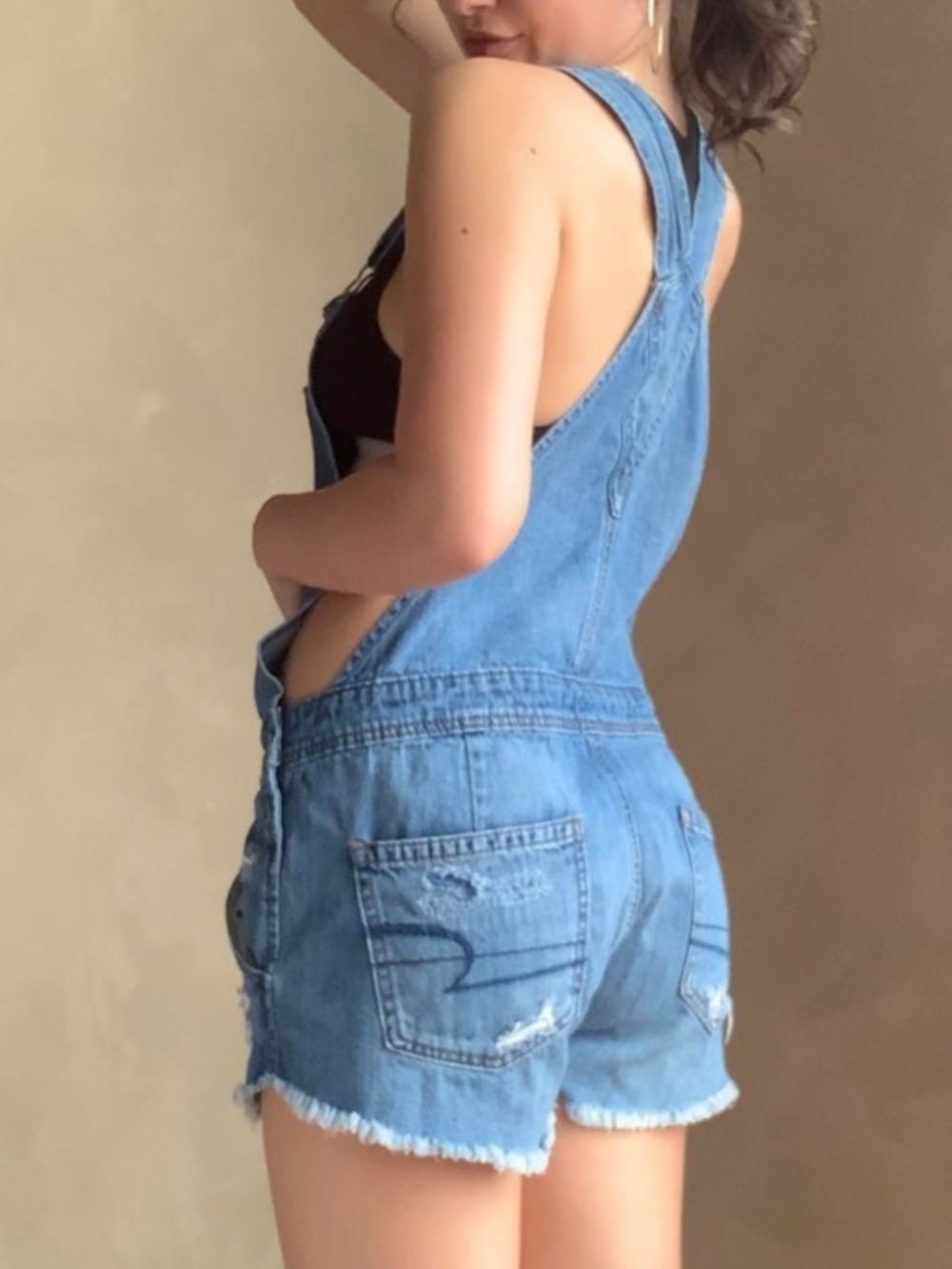American Eagle Light Blue Denim Short Romper Overalls Size Small